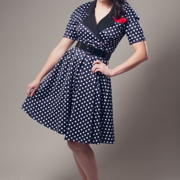 Tatyana Dresses & Skirts - Tatyana "Laura" Rockabilly Navy Polka Dot Dress